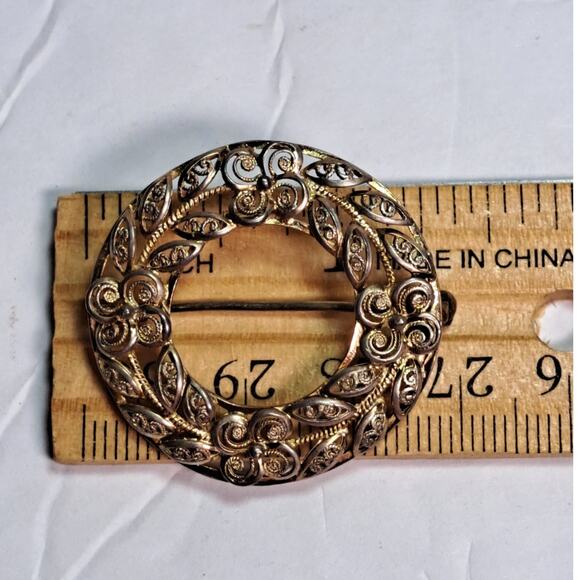 Vintage Sterling Silver Classic Circle Wreath Brooch Made in Germany Flower Leaf - Picture 4 of 4